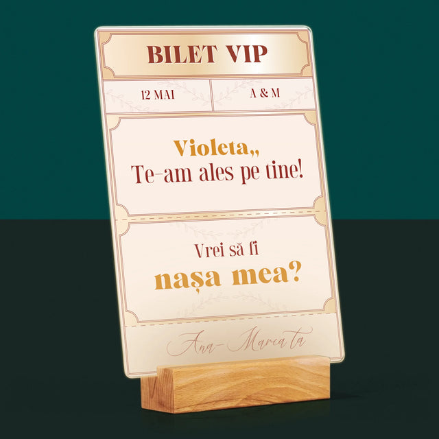 Numele Și Semnătura: Bilete Vip Nașă - Imprimare Pe Sticlă Acrilică (Verticală)