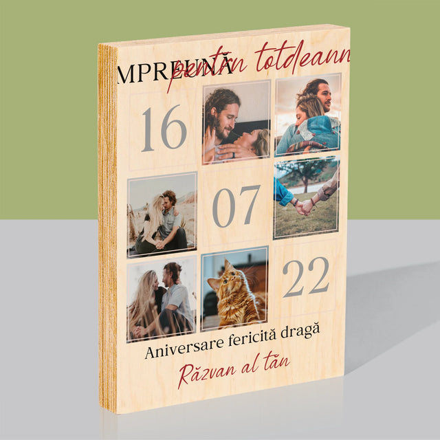Colaj De Fotografii: Împreună Pentru Totdeauna! - Imprimare Pe Lemn ( Verticală)