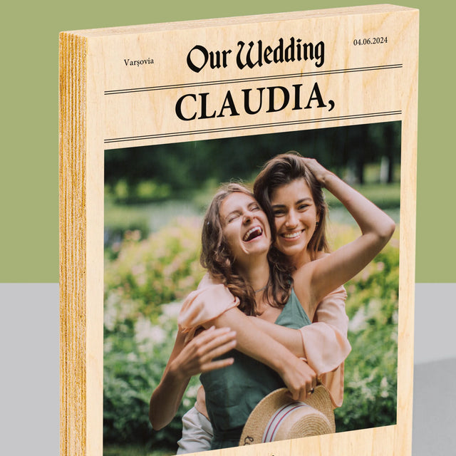 Fotografie Si Semnătură: Our Wedding Nașa - Imprimare Pe Lemn ( Verticală)