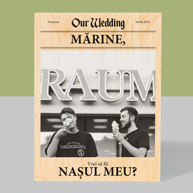 Fotografie Si Semnătură: Our Wedding Naș - Imprimare Pe Lemn ( Verticală)