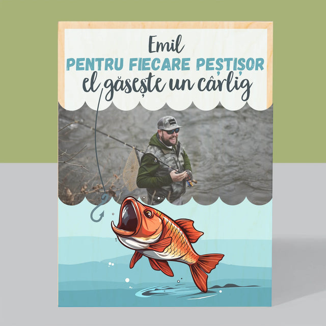 Fotografie Si Semnătură: El Găsește Un Cârlig - Imprimare Pe Lemn ( Verticală)