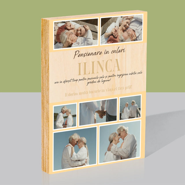 Colaj De Fotografii: Pensionare În Culori - Imprimare Pe Lemn ( Verticală)