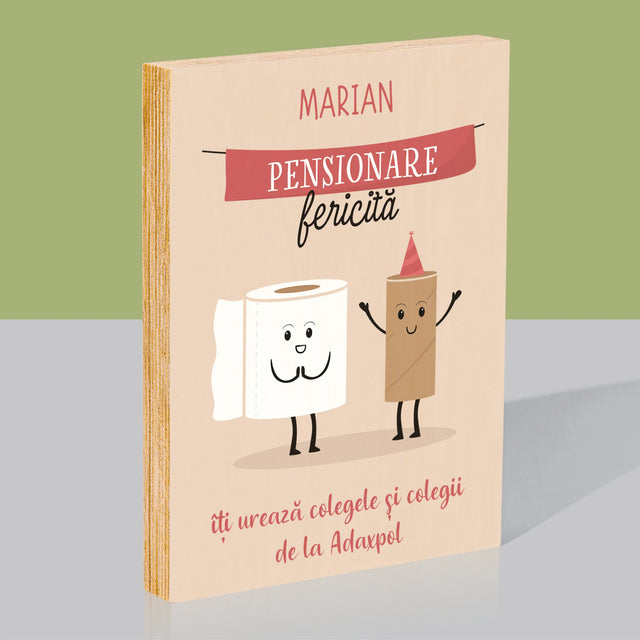 Numele Și Semnătura: Pensionare Fericită - Imprimare Pe Lemn ( Verticală)