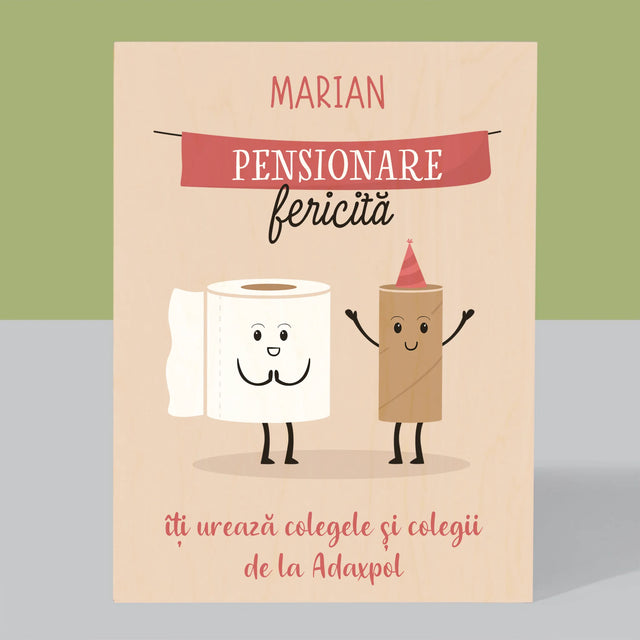 Numele Și Semnătura: Pensionare Fericită - Imprimare Pe Lemn ( Verticală)