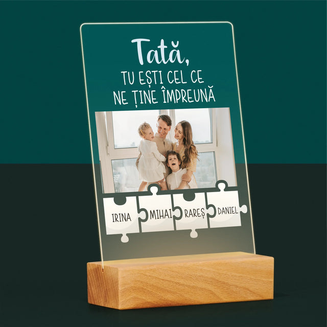 Fotografie Si Semnătură: Tată, Tu Ești Cel Care Ne Ține Împreună - Imprimare Pe Sticlă Acrilică (Verticală)