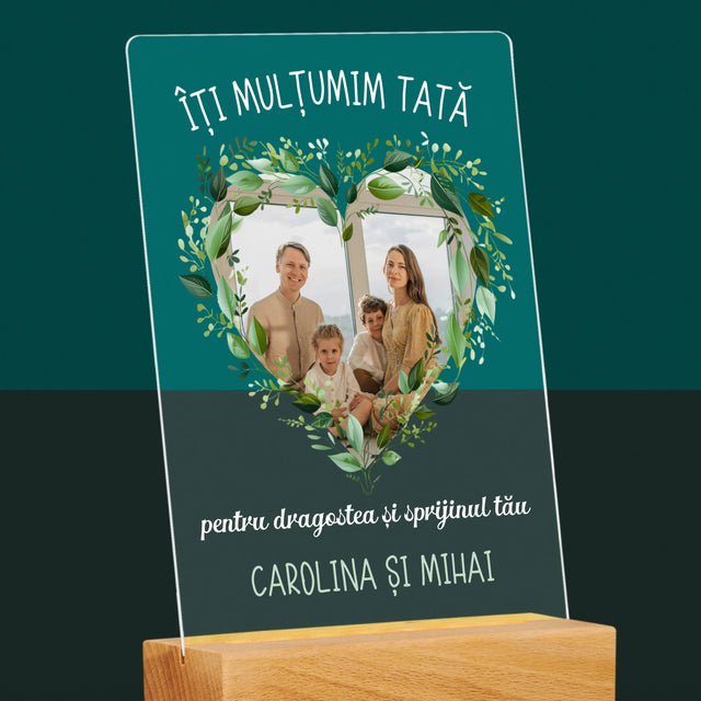 Fotografie Si Semnătură: Mulțumim Tată - Imprimare Pe Sticlă Acrilică (Verticală)
