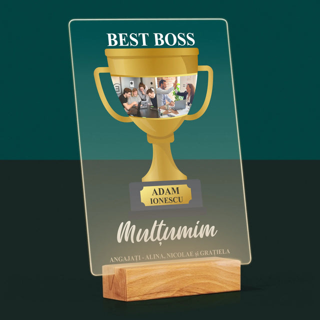Colaj De Fotografii: Cupa Best Boss - Imprimare Pe Sticlă Acrilică (Verticală)