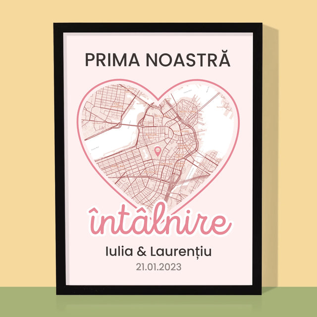 Harta Oraș: Harta Orașului: Prima Noastră Întâlnire - Imprimare Cu Ramă 30X40 (Verticală)