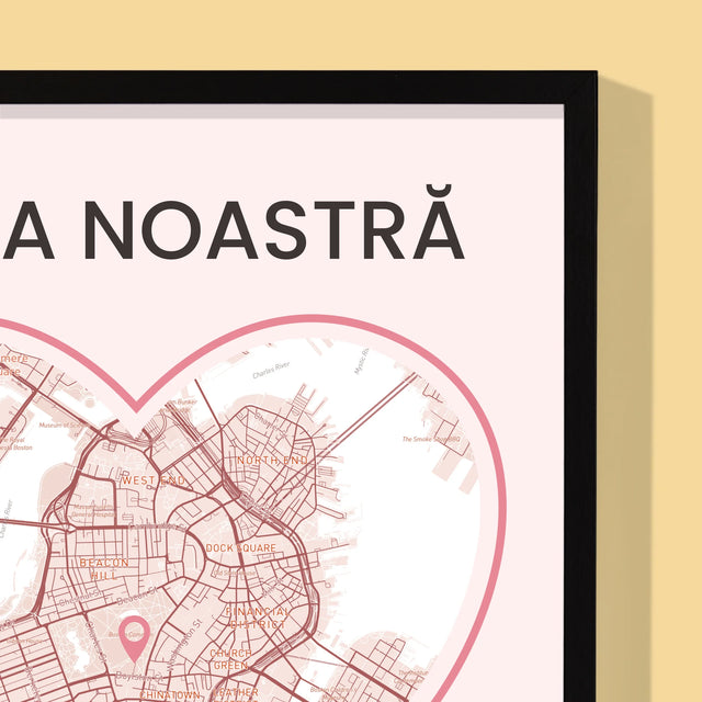 Harta Oraș: Harta Orașului: Prima Noastră Întâlnire - Imprimare Cu Ramă 30X40 (Verticală)