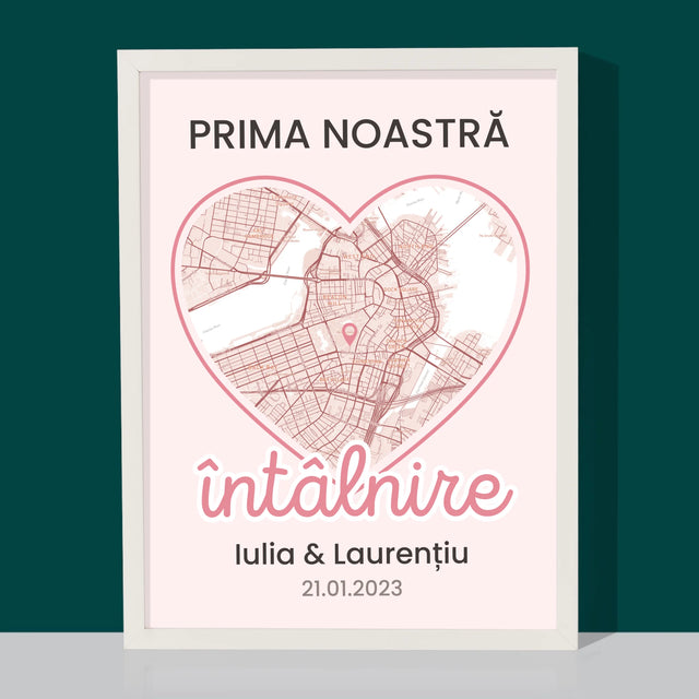 Harta Oraș: Harta Orașului: Prima Noastră Întâlnire - Imprimare Cu Ramă 30X40 (Verticală)
