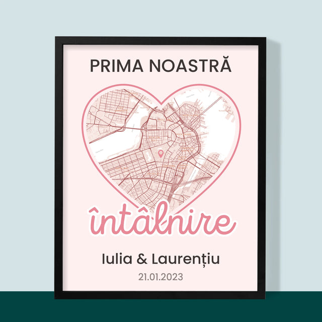 Harta Oraș: Harta Orașului: Prima Noastră Întâlnire - Imprimare Cu Ramă 30X40 (Verticală)