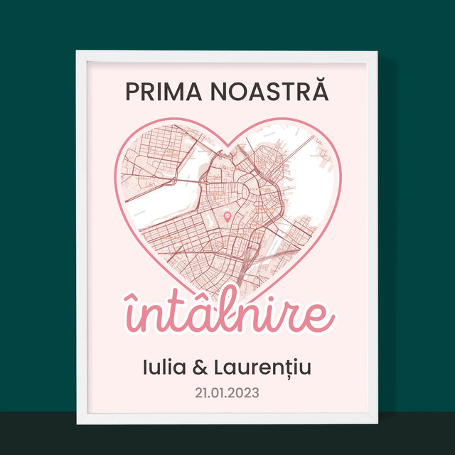 Harta Oraș: Harta Orașului: Prima Noastră Întâlnire - Imprimare Cu Ramă 30X40 (Verticală)