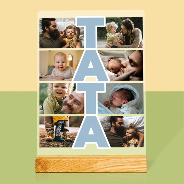 Colaj De Fotografii: Inscripție Tata - Imprimare Pe Sticlă Acrilică (Verticală)
