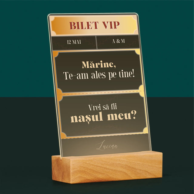 Numele Și Semnătura: Bilete Vip Naș - Imprimare Pe Sticlă Acrilică (Verticală)