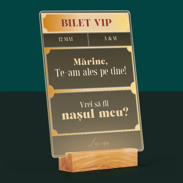 Numele Și Semnătura: Bilete Vip Naș - Imprimare Pe Sticlă Acrilică (Verticală)