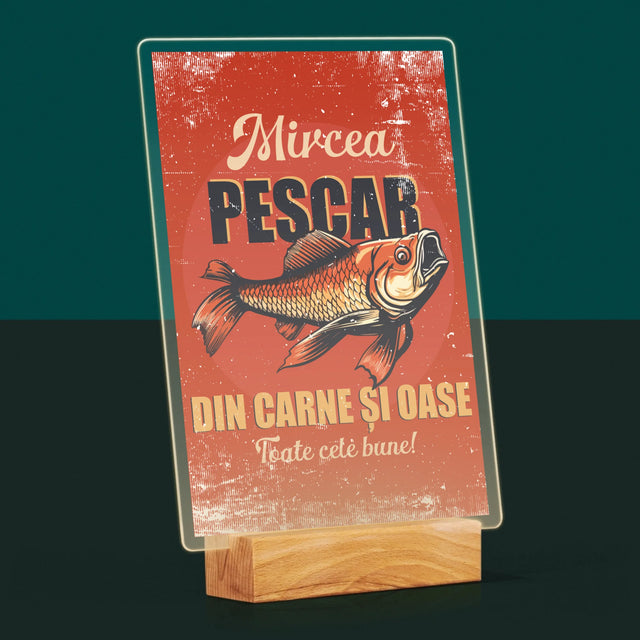 Numele Și Semnătura: Pescar Din Carne Și Oase - Imprimare Pe Sticlă Acrilică (Verticală)