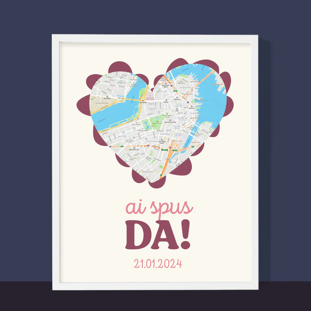 Harta Oraș: Harta Orașului: Ai Spus Da! - Imprimare Cu Ramă 30X40 (Verticală)