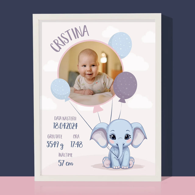 Certificat De Naștere: Certificat De Naștere Elefant - Imprimare Cu Ramă 30X40 (Verticală)