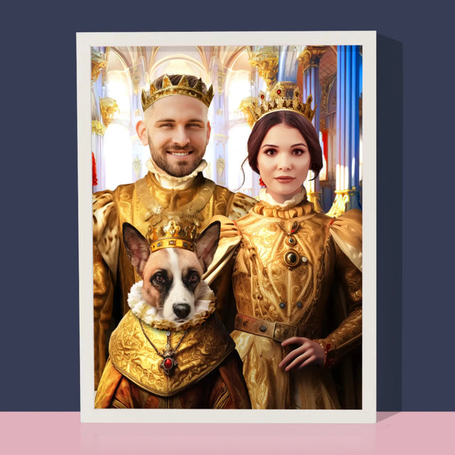 Portret Regal: Regele Și Regina Cu Animalul Lor De Companie - Imprimare Cu Ramă 30X40 (Verticală)