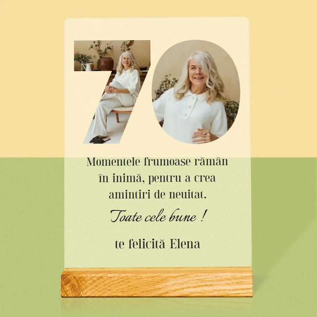 Cuvânt Din Fotografii: 70 Zi De Naștere - Imprimare Pe Sticlă Acrilică (Verticală)