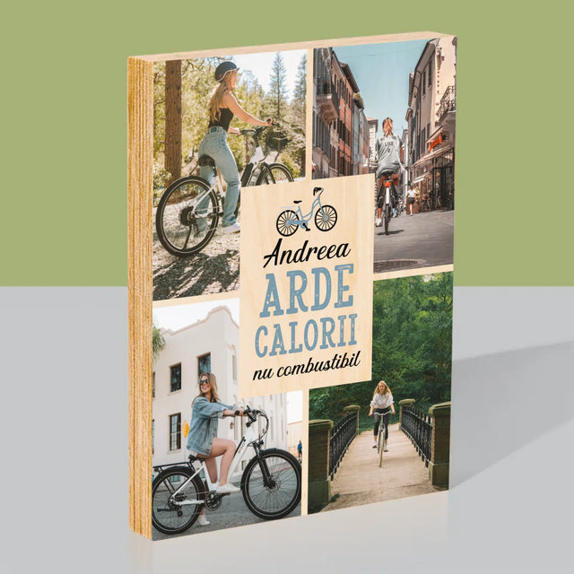Colaj De Fotografii: Arde Calorii, Dar Nu Combustibil - Imprimare Pe Lemn ( Verticală)