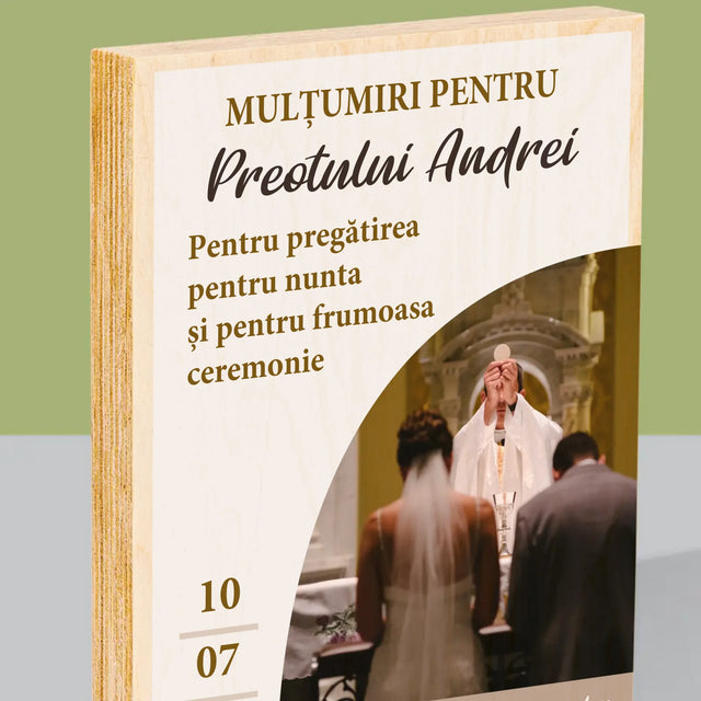 Fotografie Si Semnătură: Mulțumim Pentru Nunta Noastră - Imprimare Pe Lemn ( Verticală)
