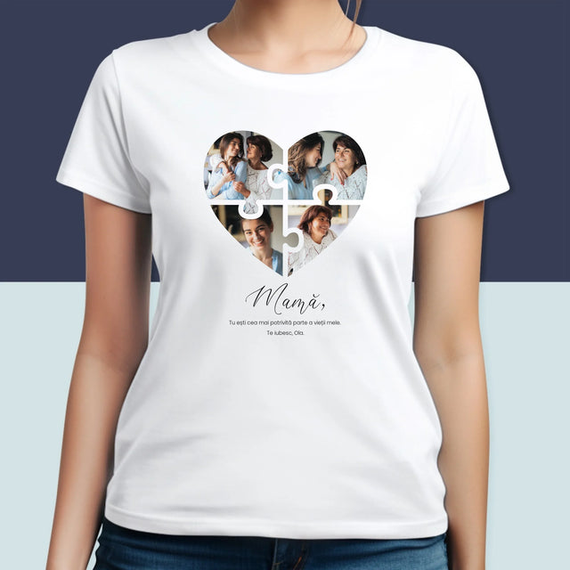 Colaj De Fotografii: Inimă Puzzle Pentru Mama - Tricou Pentru Femei