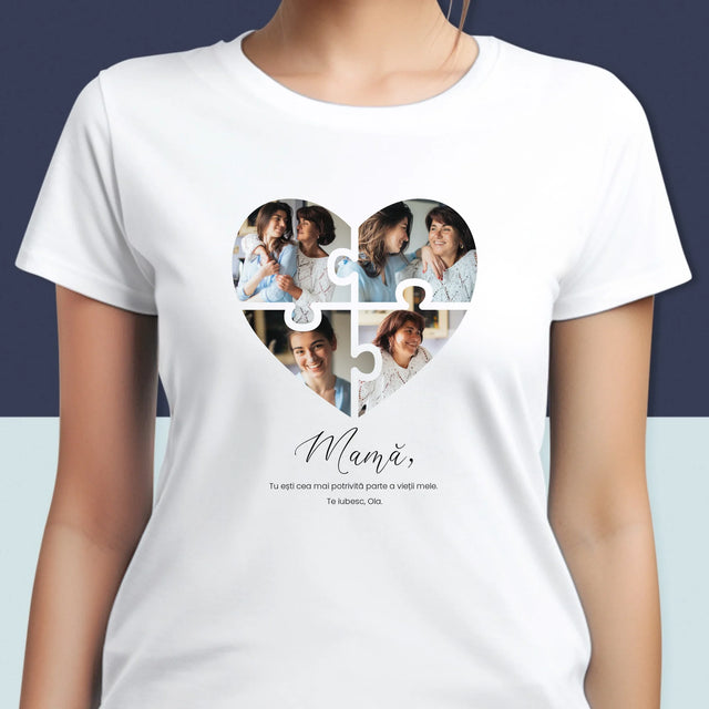 Colaj De Fotografii: Inimă Puzzle Pentru Mama - Tricou Pentru Femei