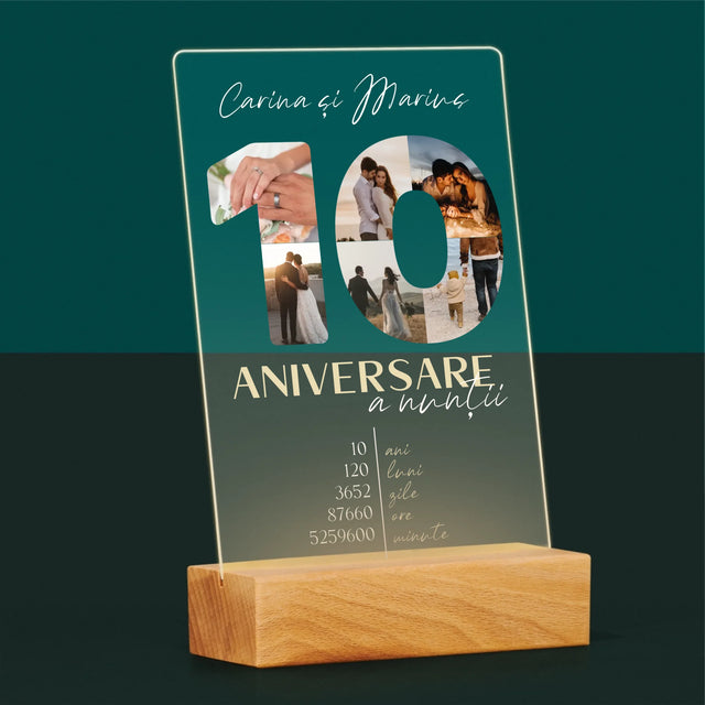 Cuvânt Din Fotografii: A 10-A Aniversare A Nunții - Imprimare Pe Sticlă Acrilică (Verticală)