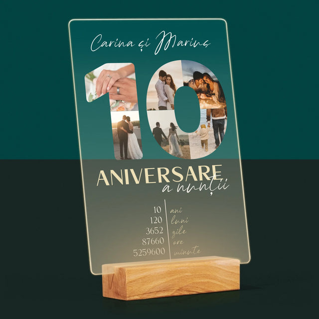 Cuvânt Din Fotografii: A 10-A Aniversare A Nunții - Imprimare Pe Sticlă Acrilică (Verticală)