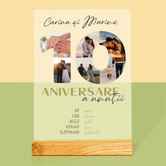 Cuvânt Din Fotografii: A 10-A Aniversare A Nunții - Imprimare Pe Sticlă Acrilică (Verticală)