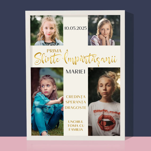 Colaj De Fotografii: Primei Sfinte Împărtășanii Cruce - Imprimare Cu Ramă 30X40 (Verticală)