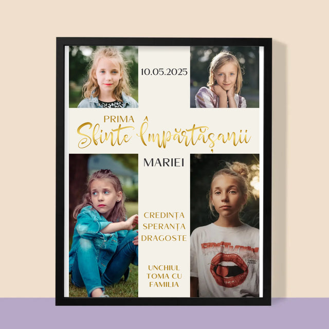 Colaj De Fotografii: Primei Sfinte Împărtășanii Cruce - Imprimare Cu Ramă 30X40 (Verticală)