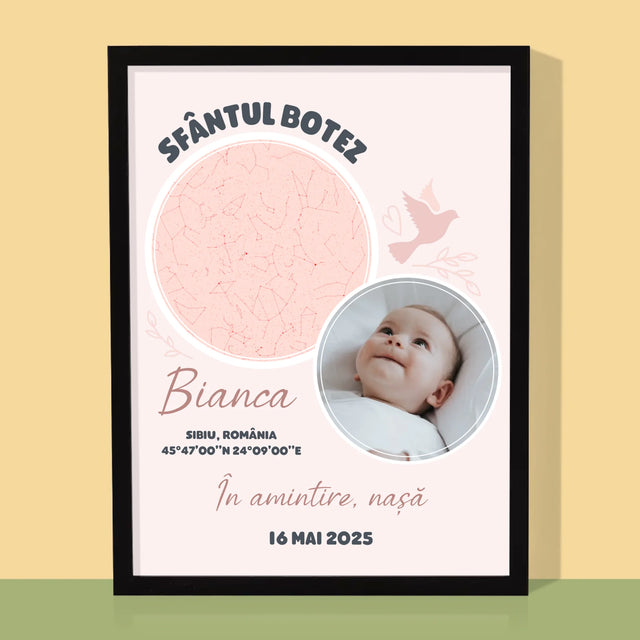 Harta Stelelor: Botez - Imprimare Cu Ramă 30X40 (Verticală)