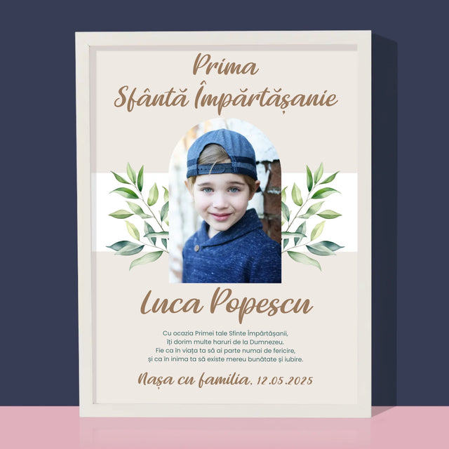 Fotografie Si Semnătură: Felicitări Cu Ocazia Primei Sfinte Împărtășanii - Imprimare Cu Ramă 30X40 (Verticală)
