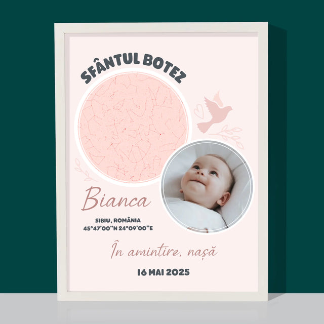 Harta Stelelor: Botez - Imprimare Cu Ramă 30X40 (Verticală)