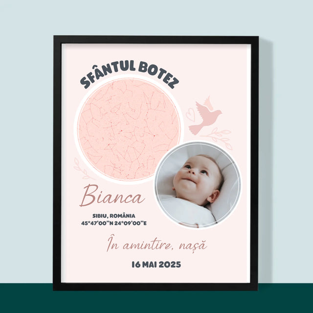 Harta Stelelor: Botez - Imprimare Cu Ramă 30X40 (Verticală)