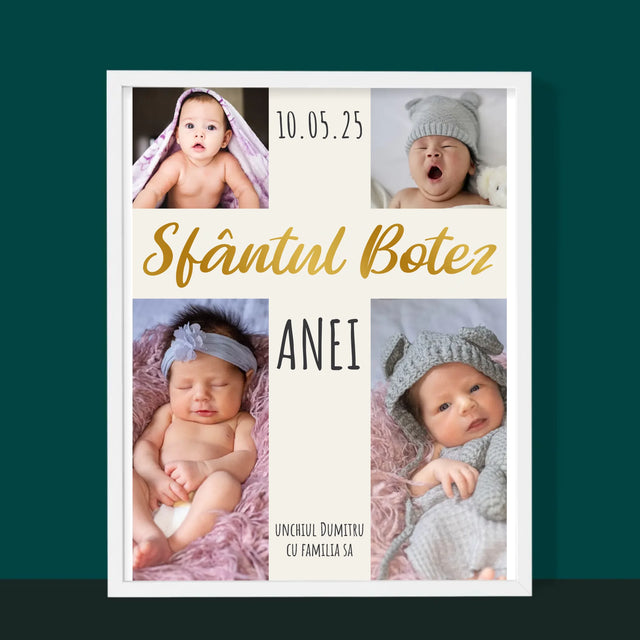 Colaj De Fotografii: Botez Sfânta Cruce - Imprimare Cu Ramă 30X40 (Verticală)