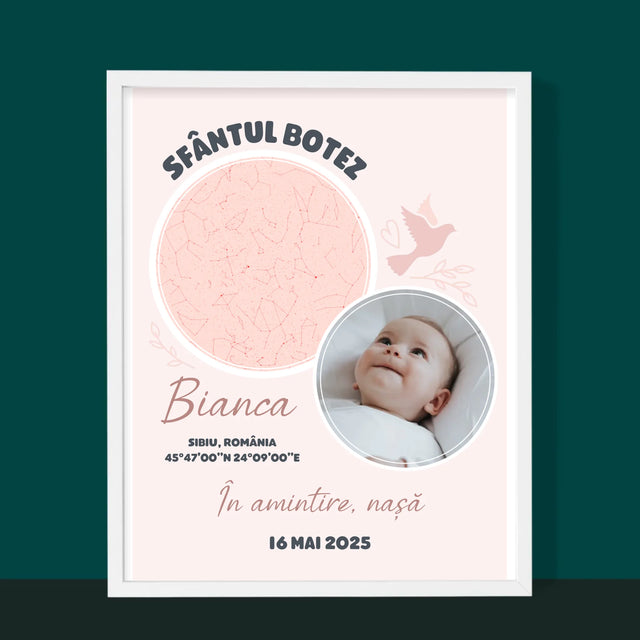 Harta Stelelor: Botez - Imprimare Cu Ramă 30X40 (Verticală)