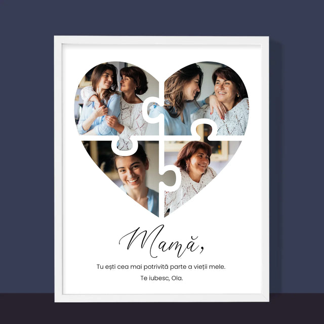 Colaj De Fotografii: Inimă Puzzle Pentru Mama - Imprimare Cu Ramă 30X40 (Verticală)