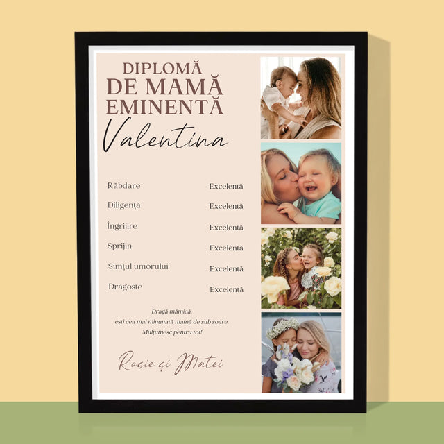 Colaj De Fotografii: Diplomă De Mamă Eminentă - Imprimare Cu Ramă 30X40 (Verticală)