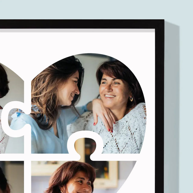 Colaj De Fotografii: Inimă Puzzle Pentru Mama - Imprimare Cu Ramă 30X40 (Verticală)