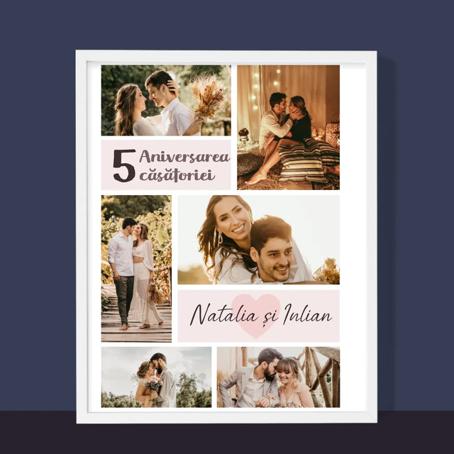 Colaj De Fotografii: A 5-A Aniversare A Nunții - Imprimare Cu Ramă 30X40 (Verticală)