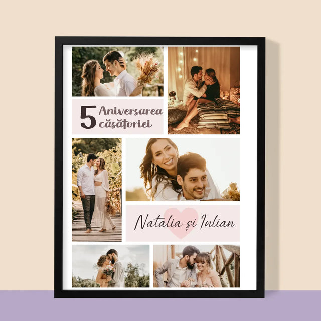 Colaj De Fotografii: A 5-A Aniversare A Nunții - Imprimare Cu Ramă 30X40 (Verticală)