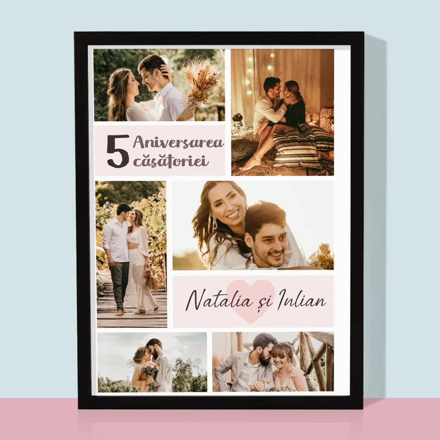 Colaj De Fotografii: A 5-A Aniversare A Nunții - Imprimare Cu Ramă 30X40 (Verticală)