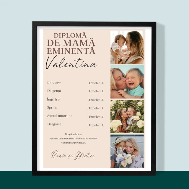 Colaj De Fotografii: Diplomă De Mamă Eminentă - Imprimare Cu Ramă 30X40 (Verticală)