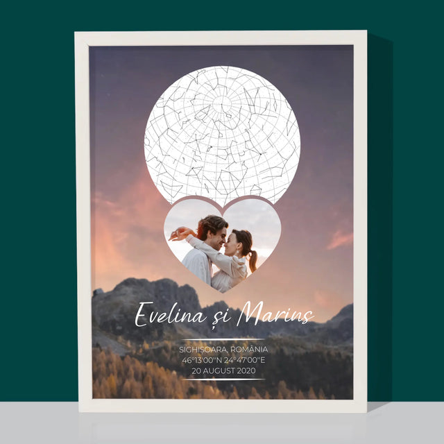 Harta Stelelor: Un Cuplu Îndrăgostit În Munți - Imprimare Cu Ramă 30X40 (Verticală)