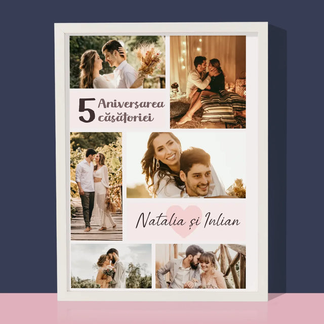 Colaj De Fotografii: A 5-A Aniversare A Nunții - Imprimare Cu Ramă 30X40 (Verticală)