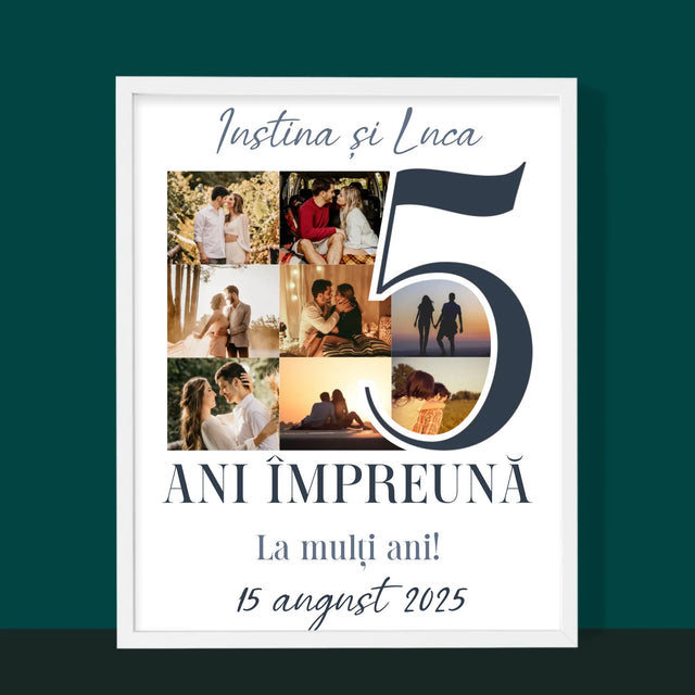 Colaj De Fotografii: 5 Ani Împreună - Imprimare Cu Ramă 30X40 (Verticală)