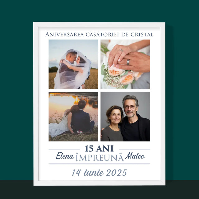 Colaj De Fotografii: 15 Ani Împreună - Imprimare Cu Ramă 30X40 (Verticală)